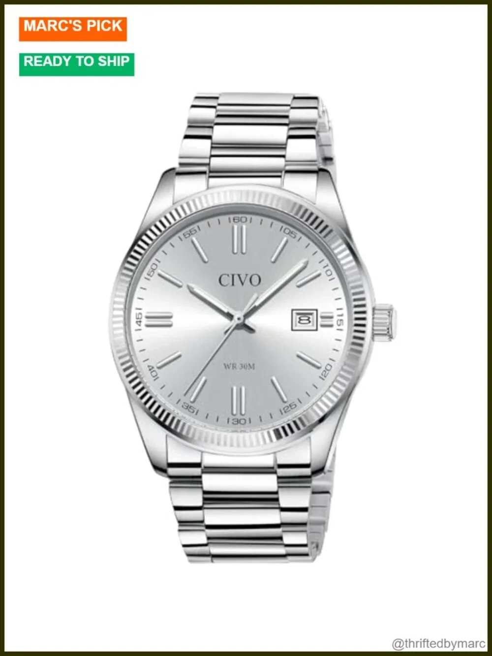 Analog Mens Watch with Date Luminous Hands Stainless Steel Dress Watch